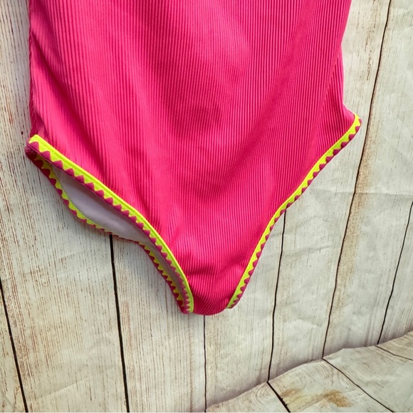 Neon Pink One-Piece Swimsuit with Colorful Trim Sz L​ - Picture 3 of 8